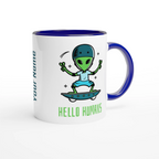 Personalised - Hello Humans - White 11oz Ceramic Mug with Colour Inside Personalised 11oz Mug customise Globally Fulfilled personalise Sci Fi