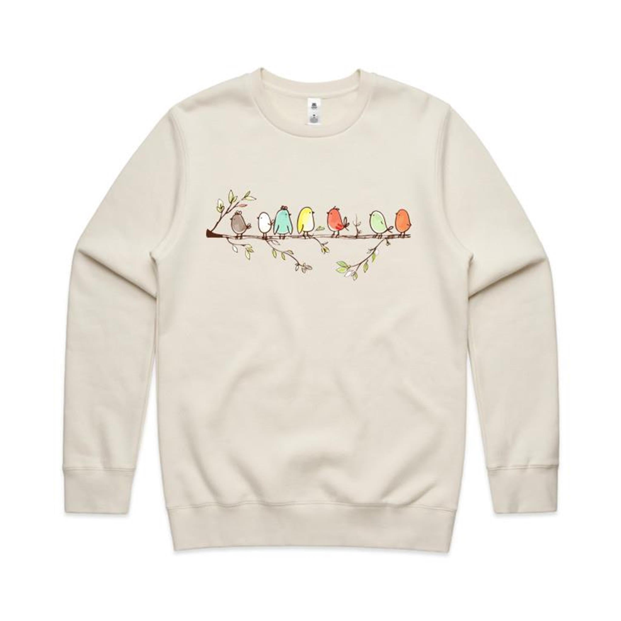 Birds On A Branch - AS Colour Stencil Crew Sweatshirt Ecru Sweatshirt animal Printed In Australia
