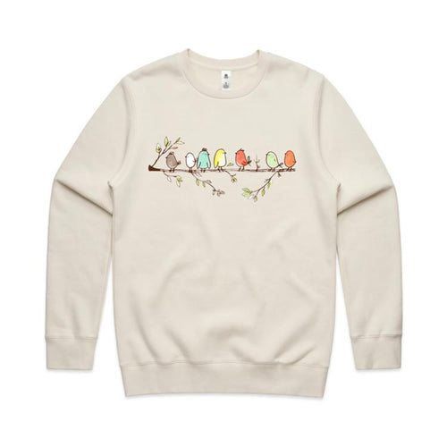 Birds On A Branch - AS Colour Stencil Crew Sweatshirt Ecru Sweatshirt animal Printed In Australia