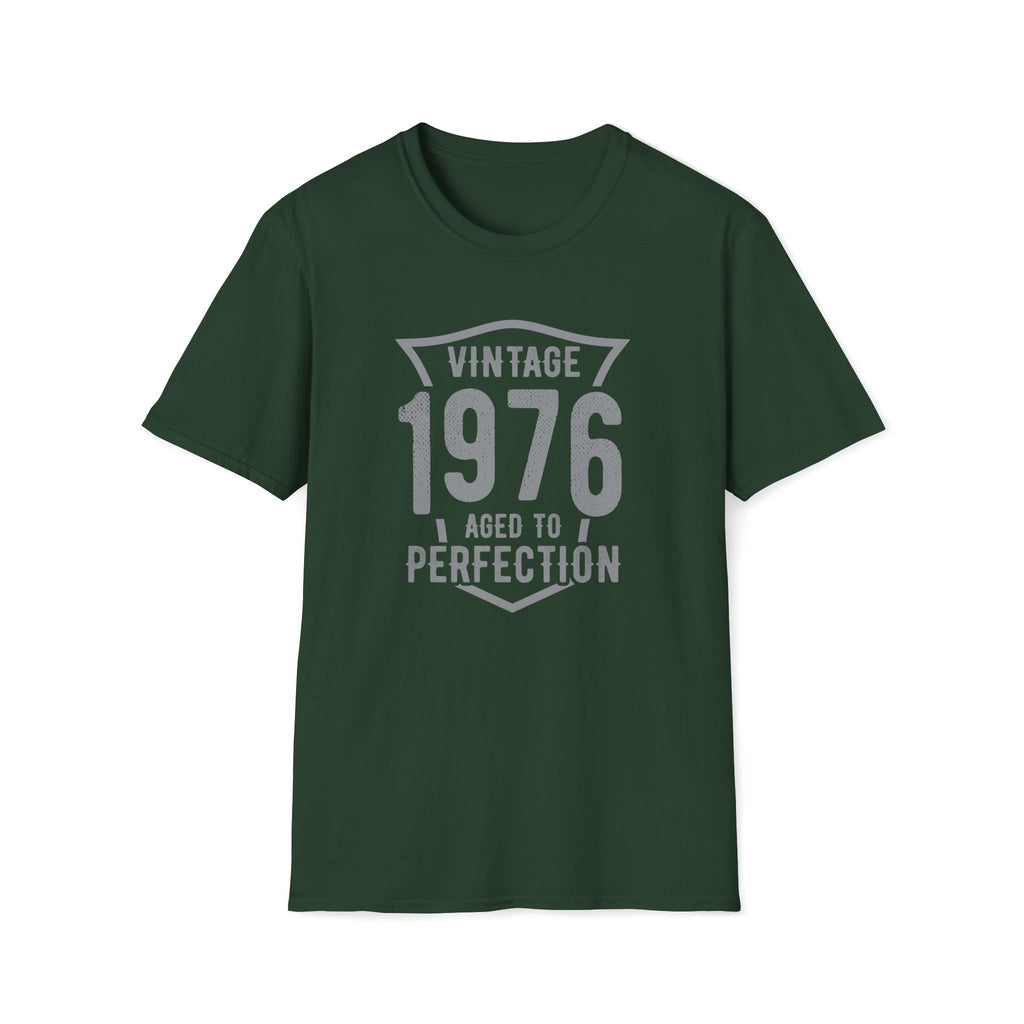 Turning 50, Vintage 1976, Aged To Perfection Unisex Softstyle T-Shirt Forest Green Unisex Adult T-shirt Australian Printer Birthday