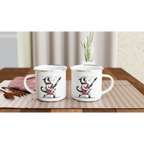 Personalised Cat Playing Guitar White 12oz Enamel Mug Personalised Enamel Mug animal Globally Fulfilled Music