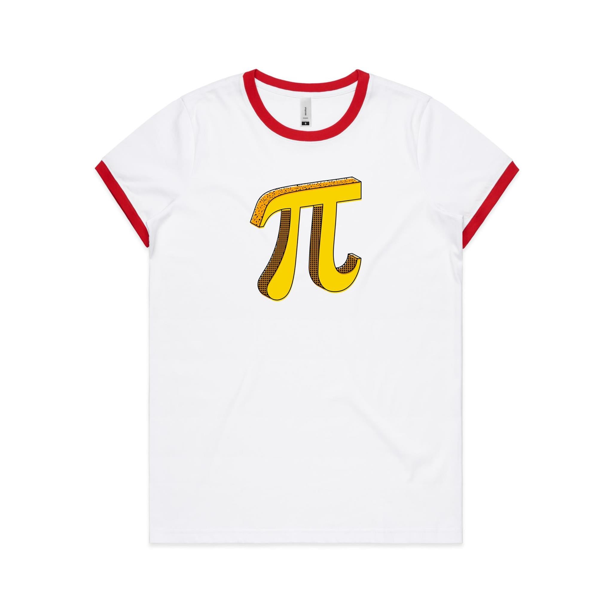 Pi - Women's Ringer Tee White Red Womens Ringer T-shirt Maths Printed In Australia Science