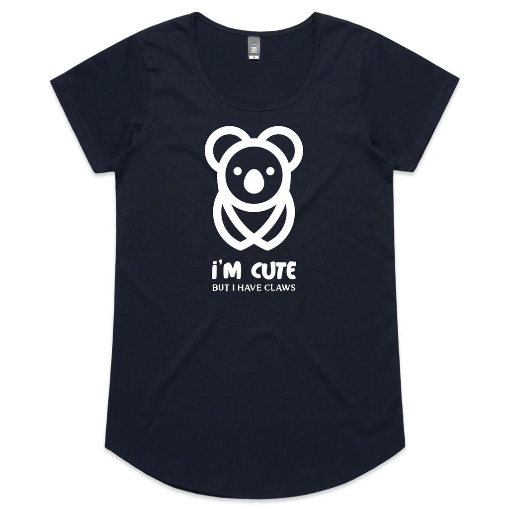 Koala, I'm Cute But I Have Claws- Womens Scoop Neck T-Shirt Navy Womens Scoop Neck T-shirt animal Printed In Australia