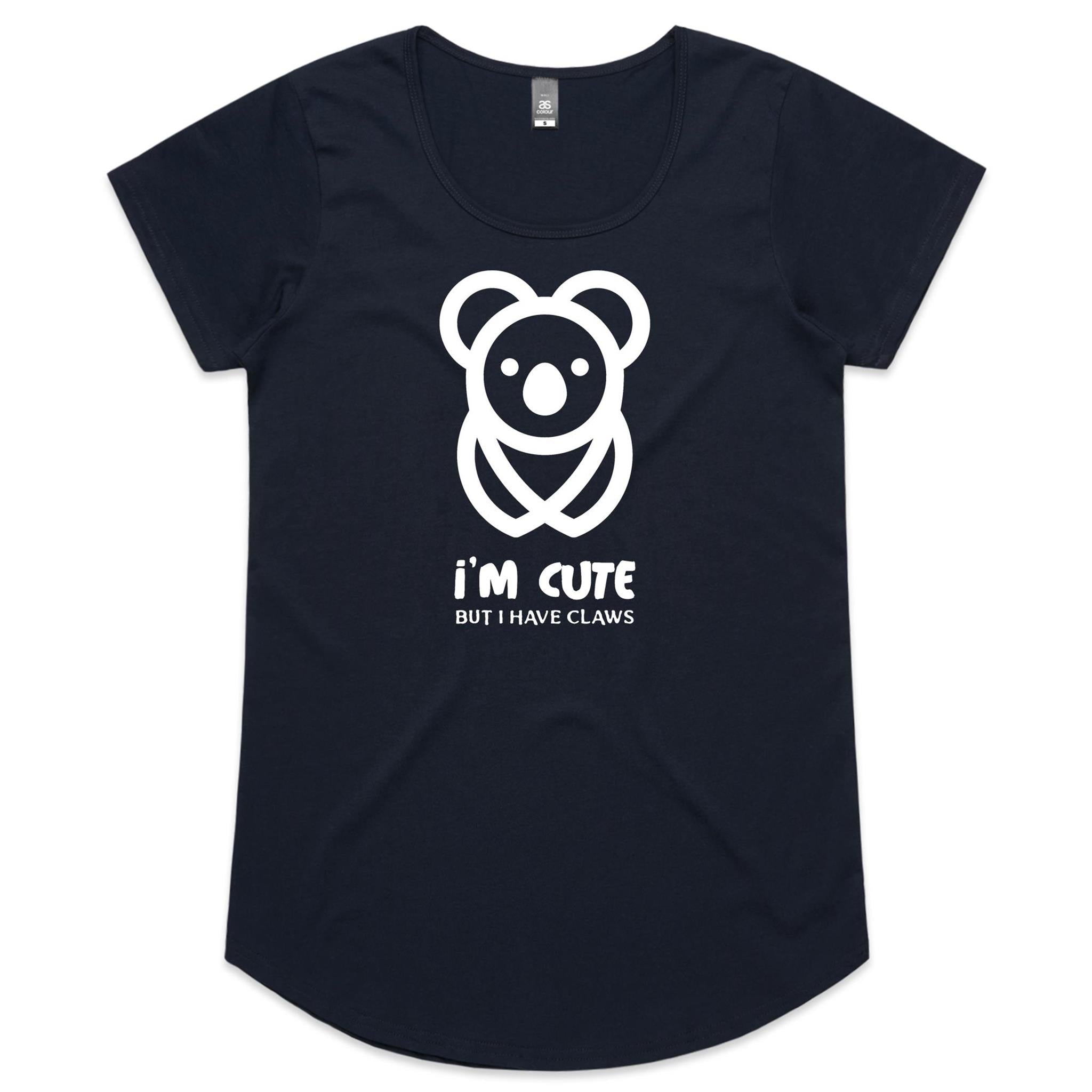 Koala, I'm Cute But I Have Claws- Womens Scoop Neck T-Shirt Navy Womens Scoop Neck T-shirt animal Printed In Australia