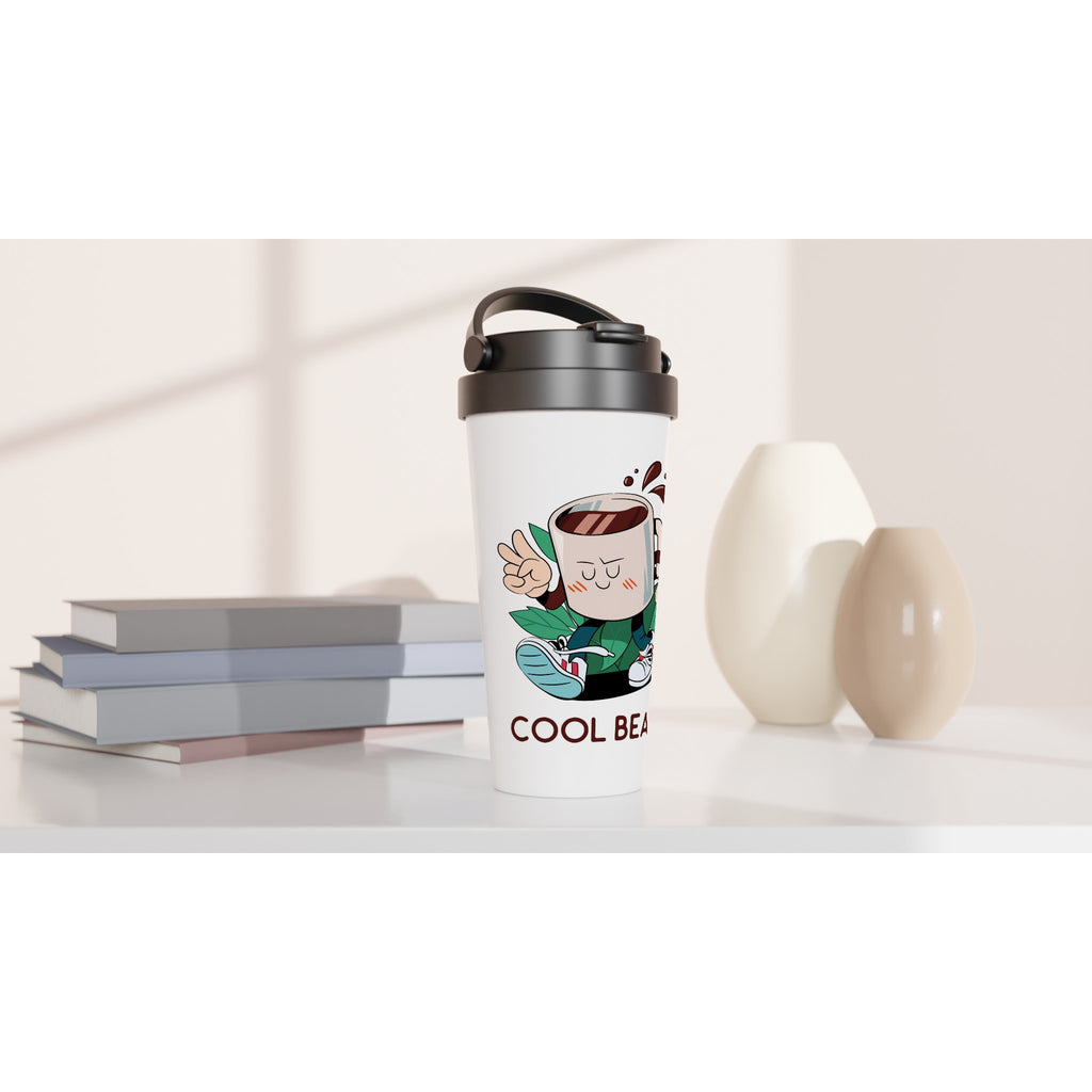 Cool Beans - White 15oz Stainless Steel Travel Mug Travel Mug Coffee Globally Fulfilled