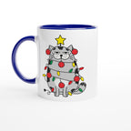 Christmas Cat - White 11oz Ceramic Mug with Colour Inside Ceramic Blue Christmas Colour Mug Christmas Globally Fulfilled