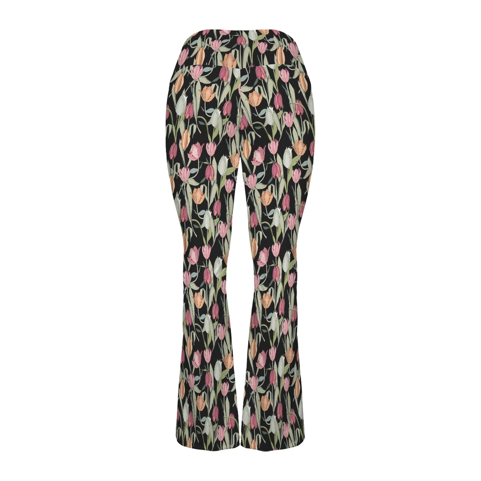 Tulips High Waist Crossover Tummy Control Flare Leggings High Waist Flare Leggings Plants Printed Offshore