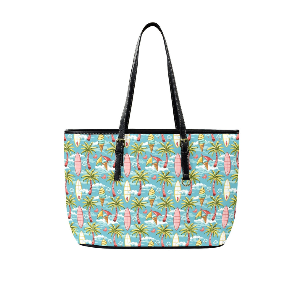 Summer Surf PU Leather Tote Bag Large One Size Leather Tote Bag-Large Printed Offshore Summer Surf