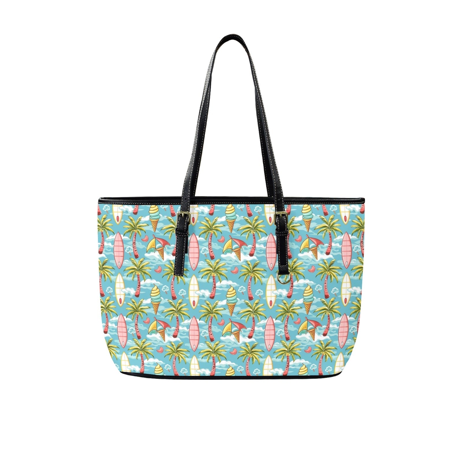 Summer Surf PU Leather Tote Bag Large One Size Leather Tote Bag-Large Printed Offshore Summer Surf