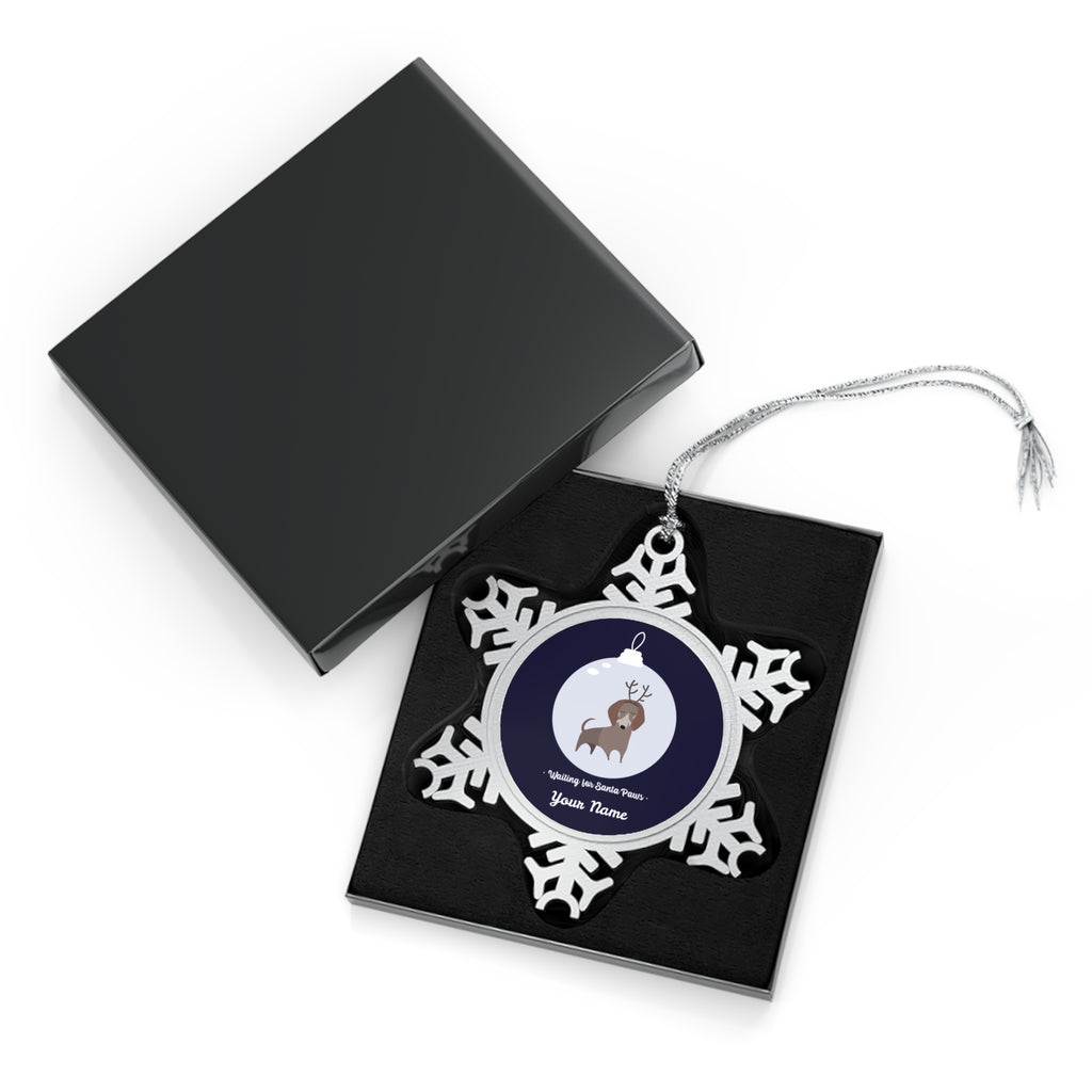 Personalised - Waiting For Santa Paws, Dog - Christmas Pewter Snowflake Ornament