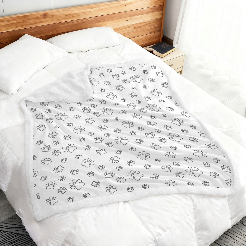 Dog Paws In Black And White - Double-Layer Fleece Blanket 51"x59"
