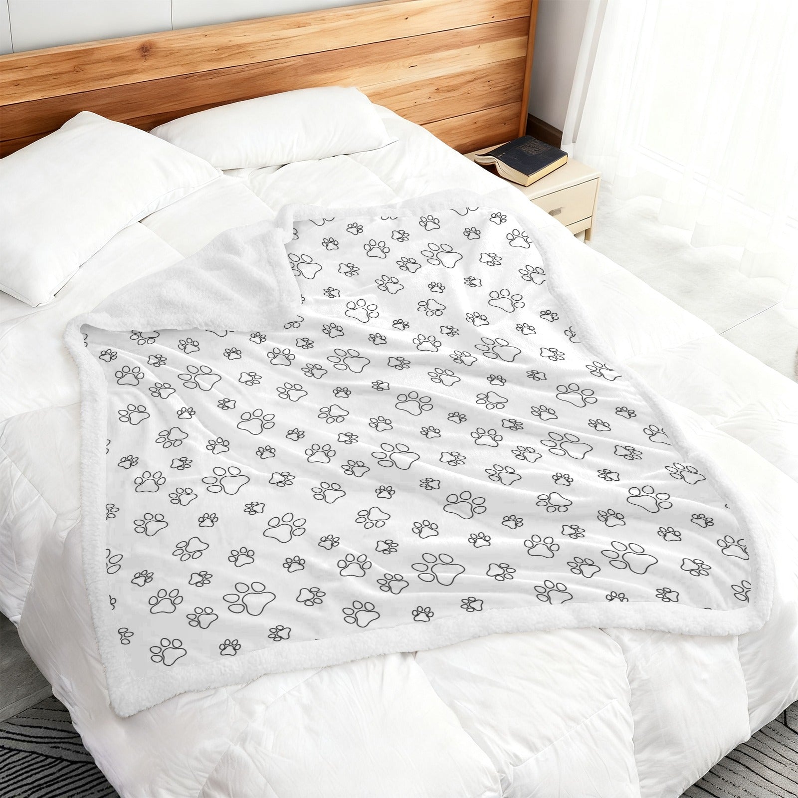 Dog Paws In Black And White - Double-Layer Fleece Blanket 51"x59"