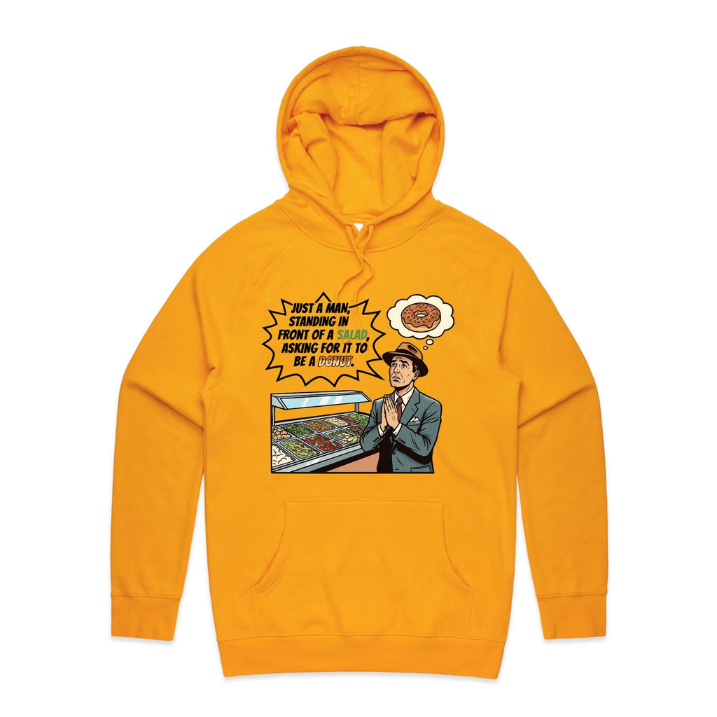 Just A Man Standing In Front Of A Salad Men's AS Colour Hoodie Gold Mens Hoodie Food Printed In Australia