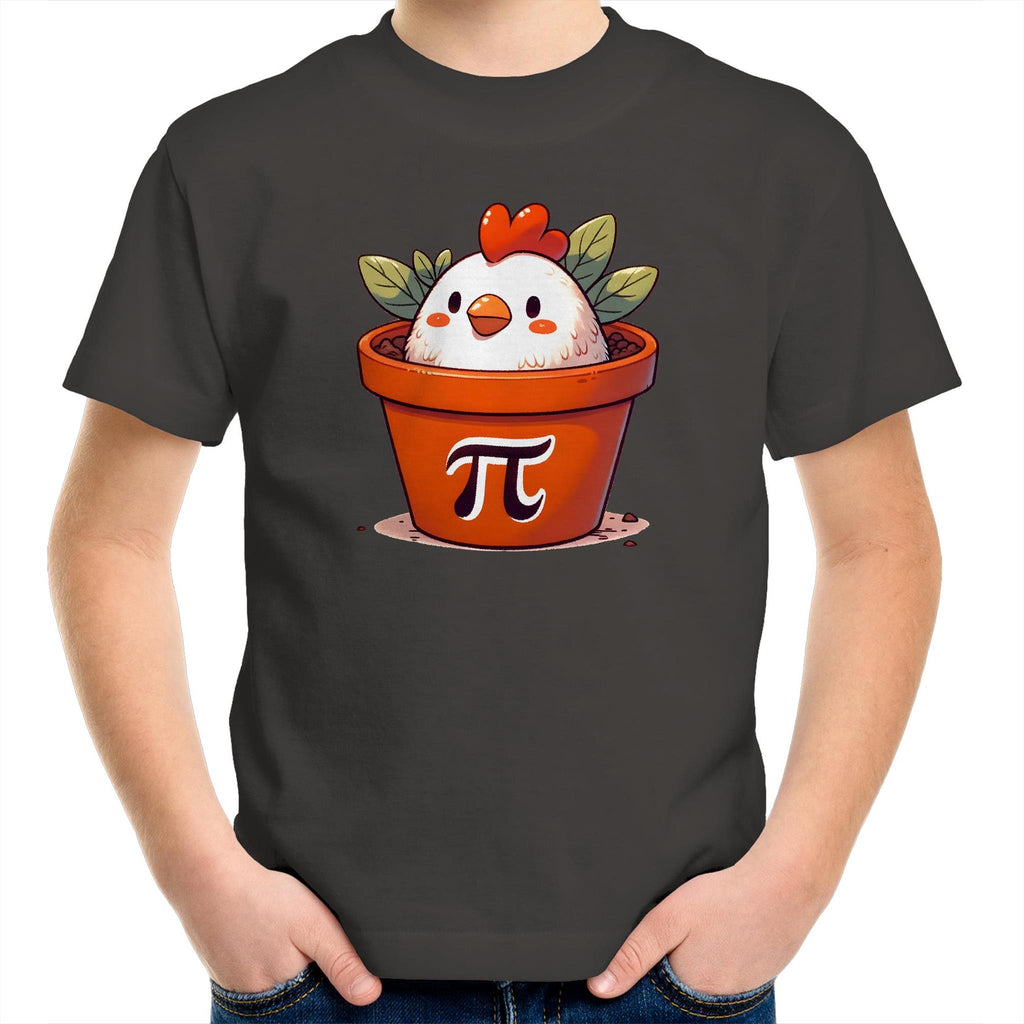 Chicken Pot Pi - Kids Youth T-Shirt Charcoal Kids Youth T-shirt animal Maths Printed In Australia