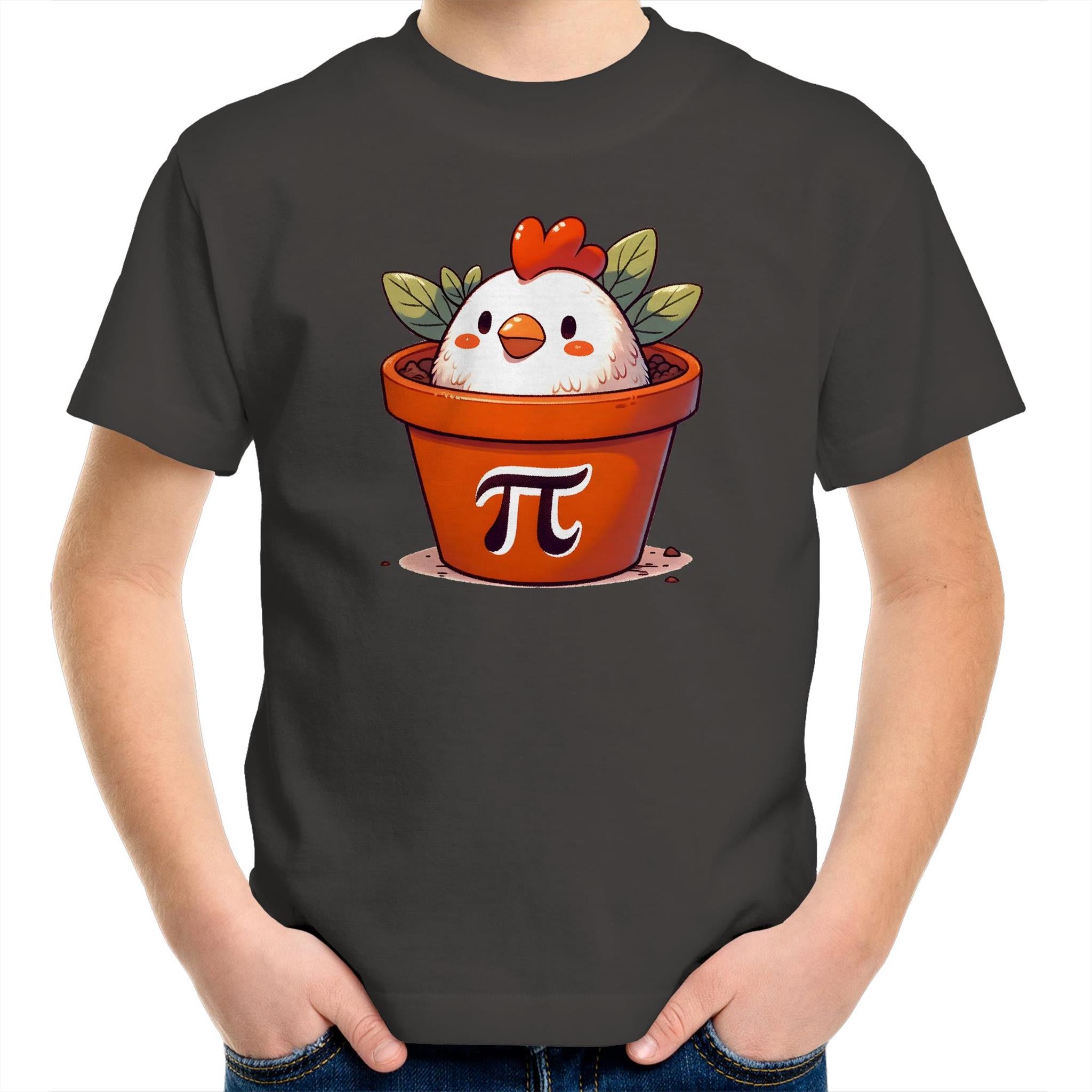 Chicken Pot Pi - Kids Youth T-Shirt Charcoal Kids Youth T-shirt animal Maths Printed In Australia
