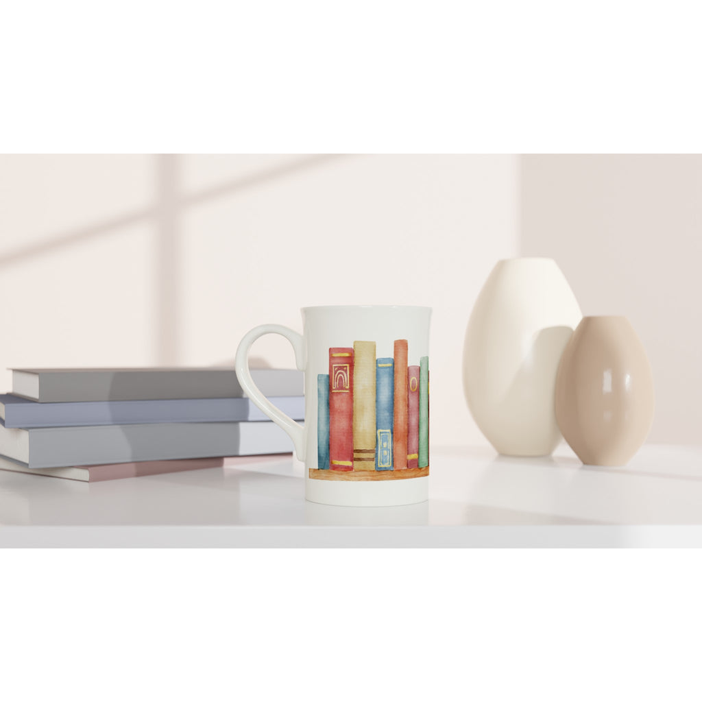 Books - White 10oz Porcelain Slim Mug Porcelain Mug Globally Fulfilled Reading