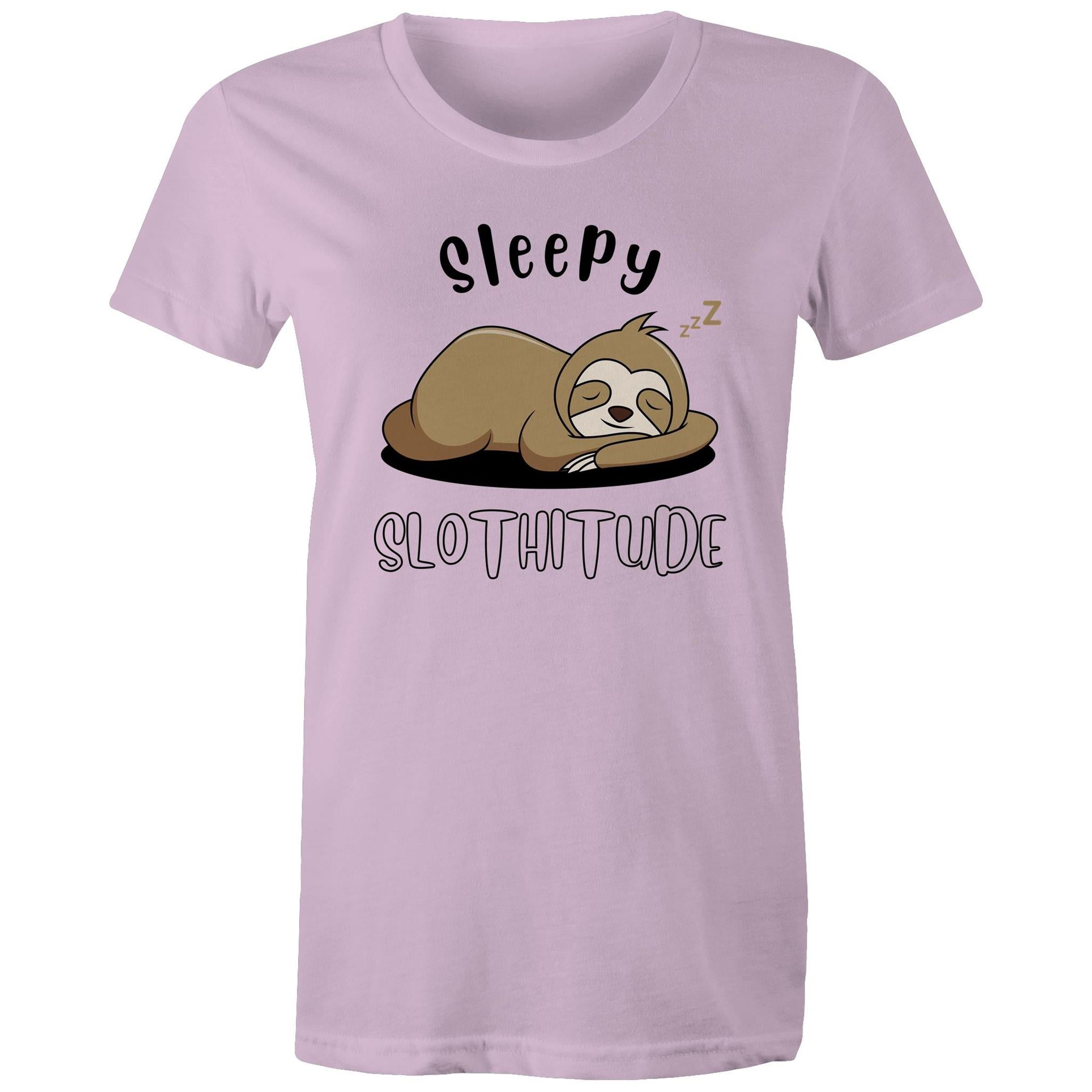 Sleepy Slothitude, Sloth - Womens T-shirt Lavender Womens T-shirt animal Printed In Australia