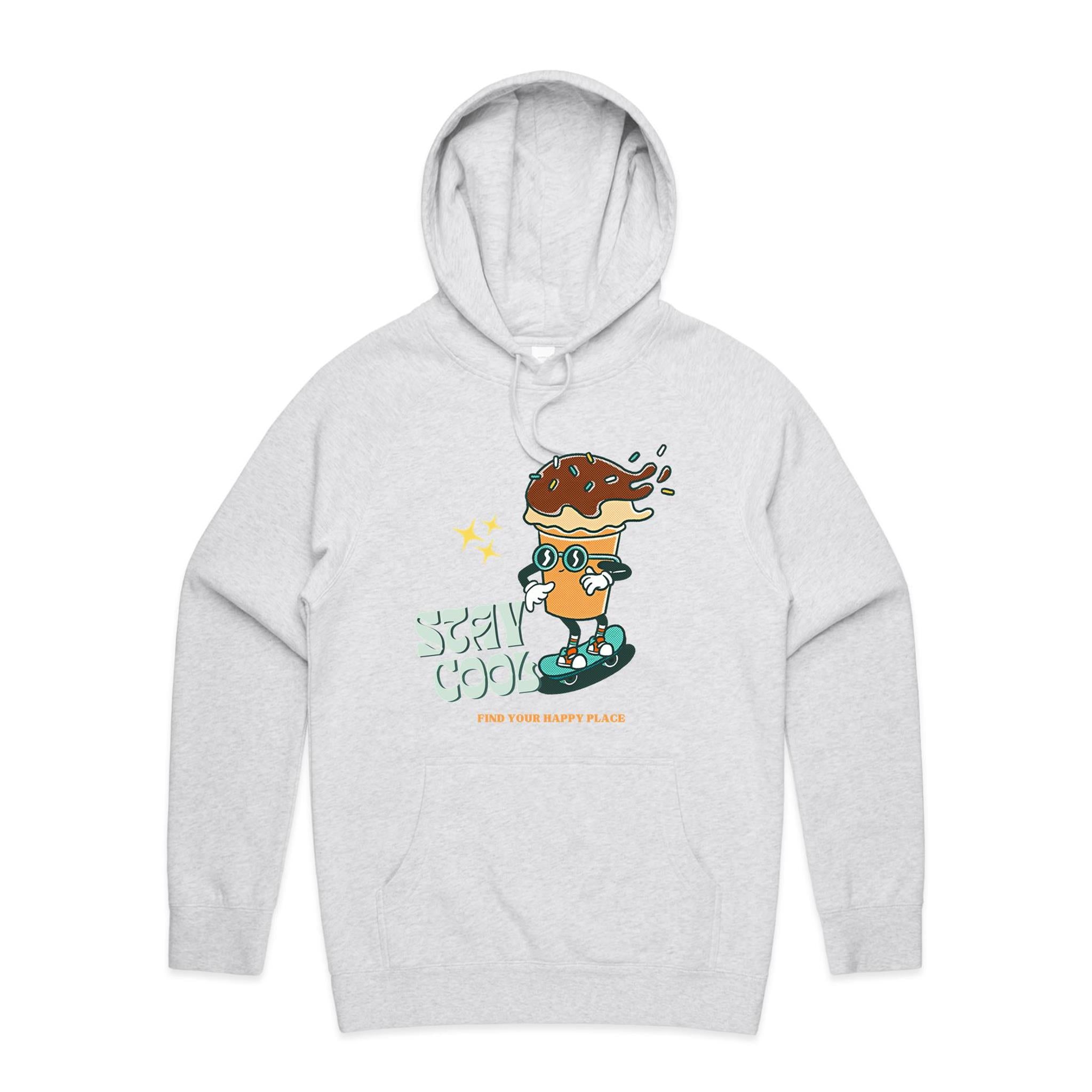 Stay Cool - Mens Hoodie White Marle Mens Hoodie Printed In Australia Summer