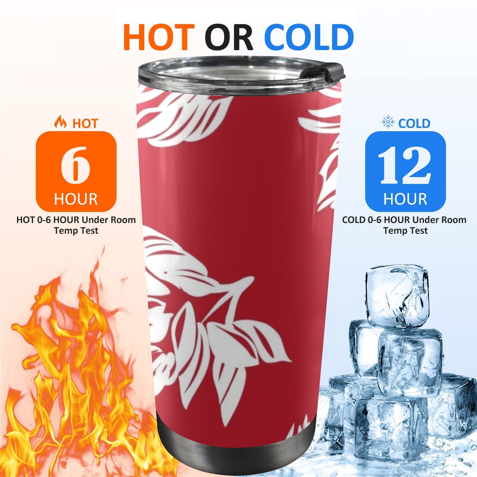 Red Retro Foliage, Hawaiian Flower - 20oz Mobile Tumbler with Lid (Black Lock) 20oz Travel Mug Printed Offshore Surf