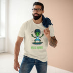 Hello Humans, Alien Skateboard - Men's Staple Tee Natural Mens Premium T-Shirt Printed in AU and US Sci Fi