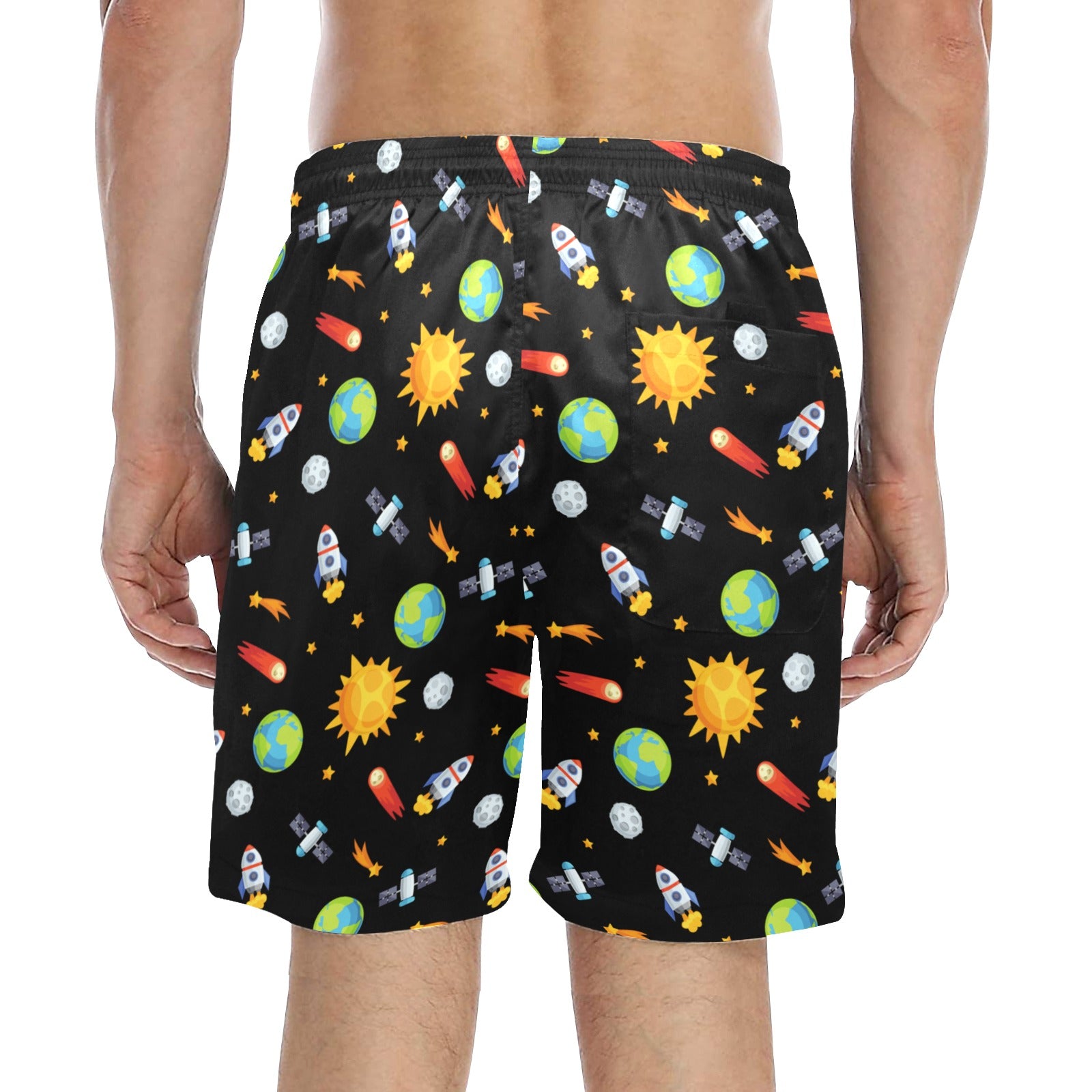 Busy Space - Men's Mid-Length Beach Shorts Men's Mid-Length Beach Shorts Printed Offshore Space