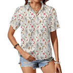 Australian Plants And Animals Women's Short-Sleeve Button Up Shirt white Women's Short-Sleeve Button Up Shirt animal Plants Printed Offshore