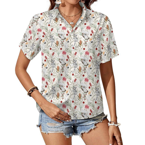 Australian Plants And Animals Women's Short-Sleeve Button Up Shirt white Women's Short-Sleeve Button Up Shirt animal Plants Printed Offshore