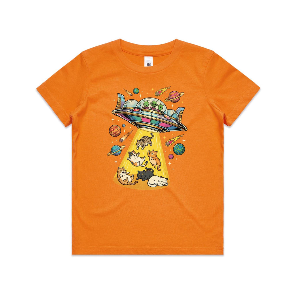 UFO Cat Abduction Kids AS Colour T-shirt Orange Kids Youth T-shirt animal Printed In Australia Sci Fi