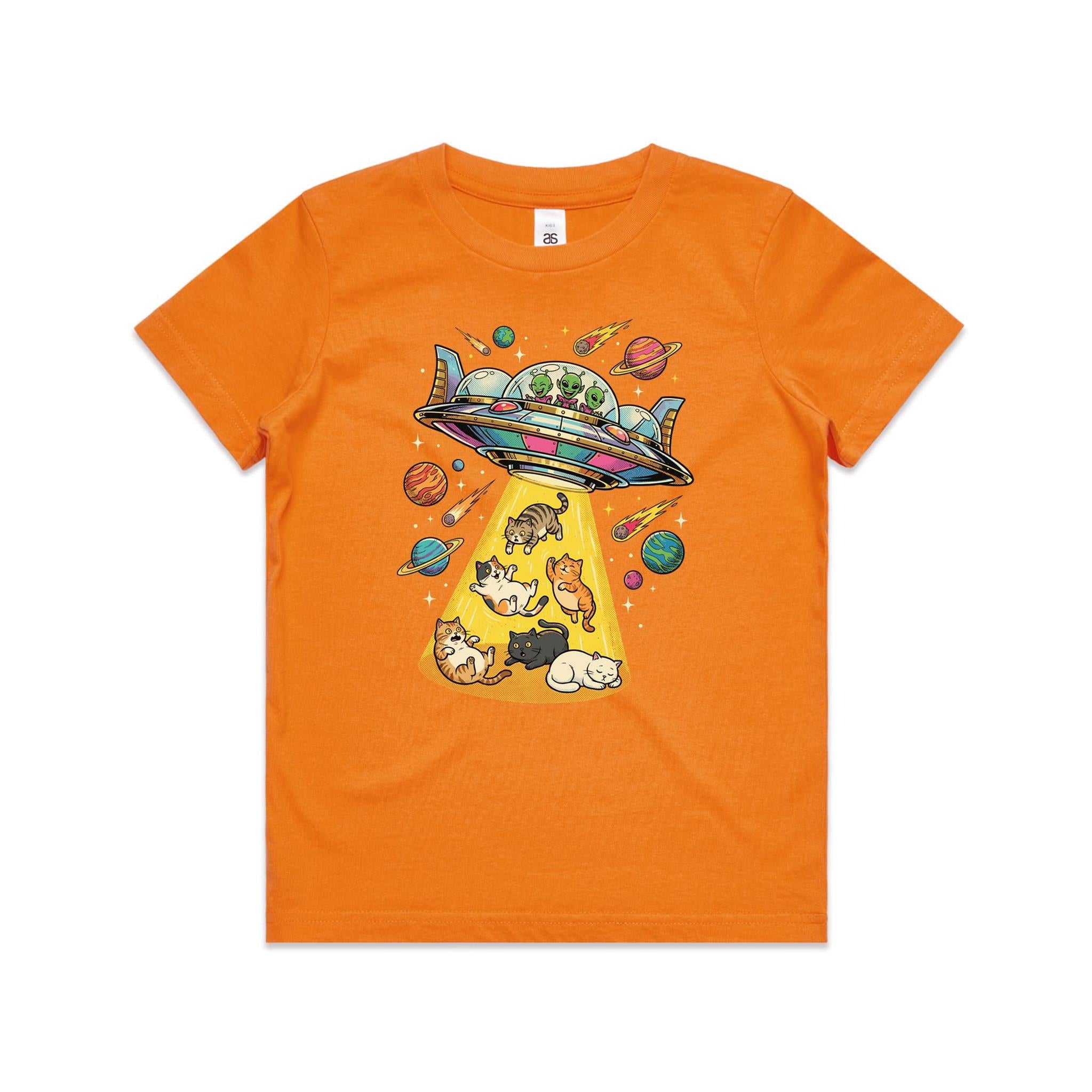 UFO Cat Abduction - Kid's AS Colour T-shirt Orange Kids Youth T-shirt animal Printed In Australia Sci Fi