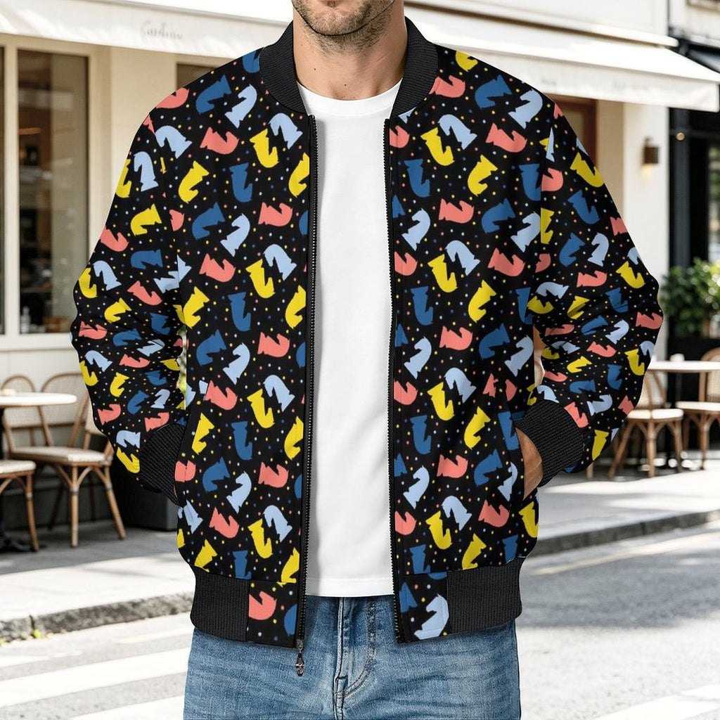 Colourful Chess Men's Casual Zip‑Up Bomber Jacket