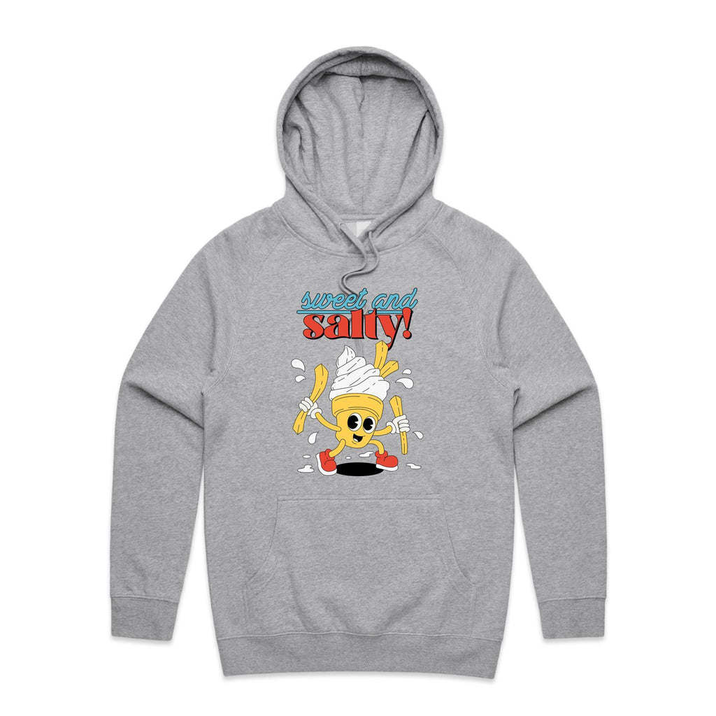 Sweet And Salty, Ice Cream And Fries - Mens Hoodie Grey Marle Mens Hoodie Food Printed In Australia