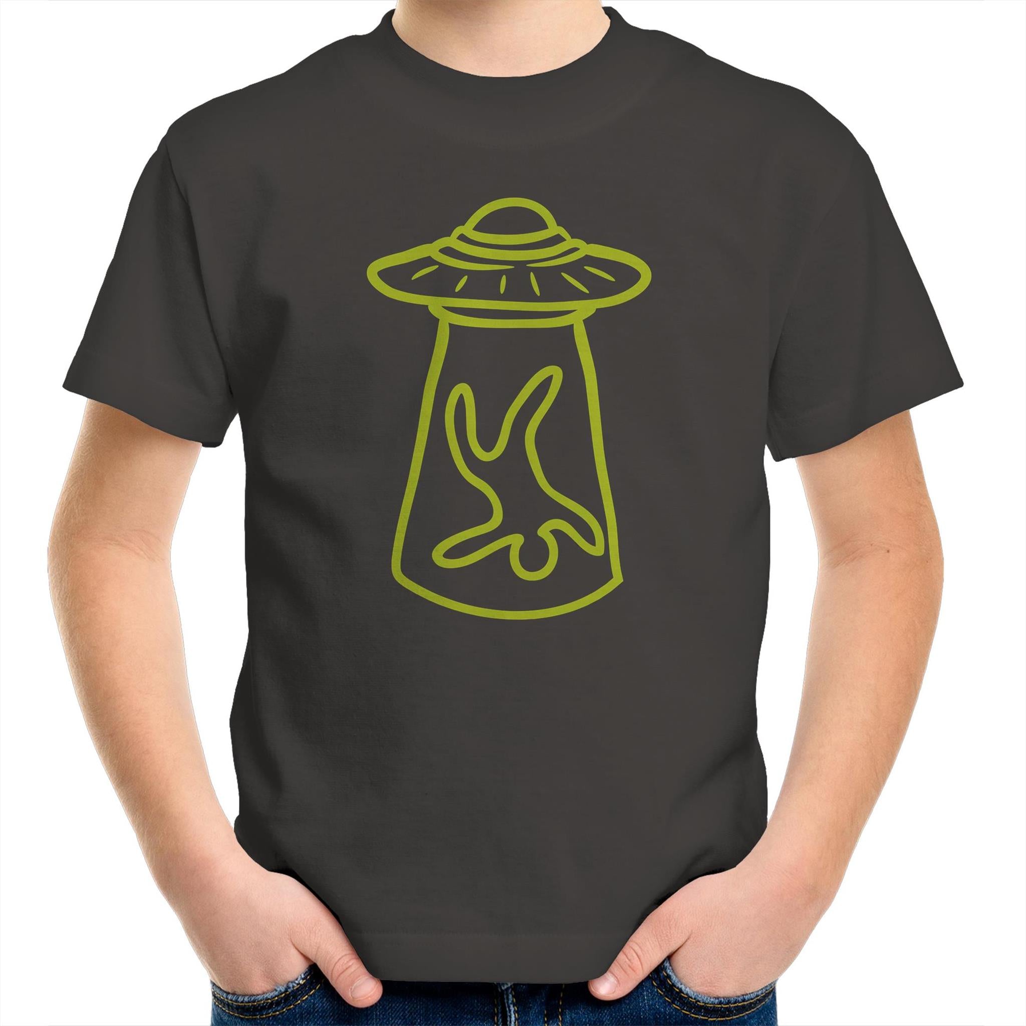 Alien Abduction - Kids Youth T-Shirt Charcoal Kids Youth T-shirt Printed In Australia Sci Fi