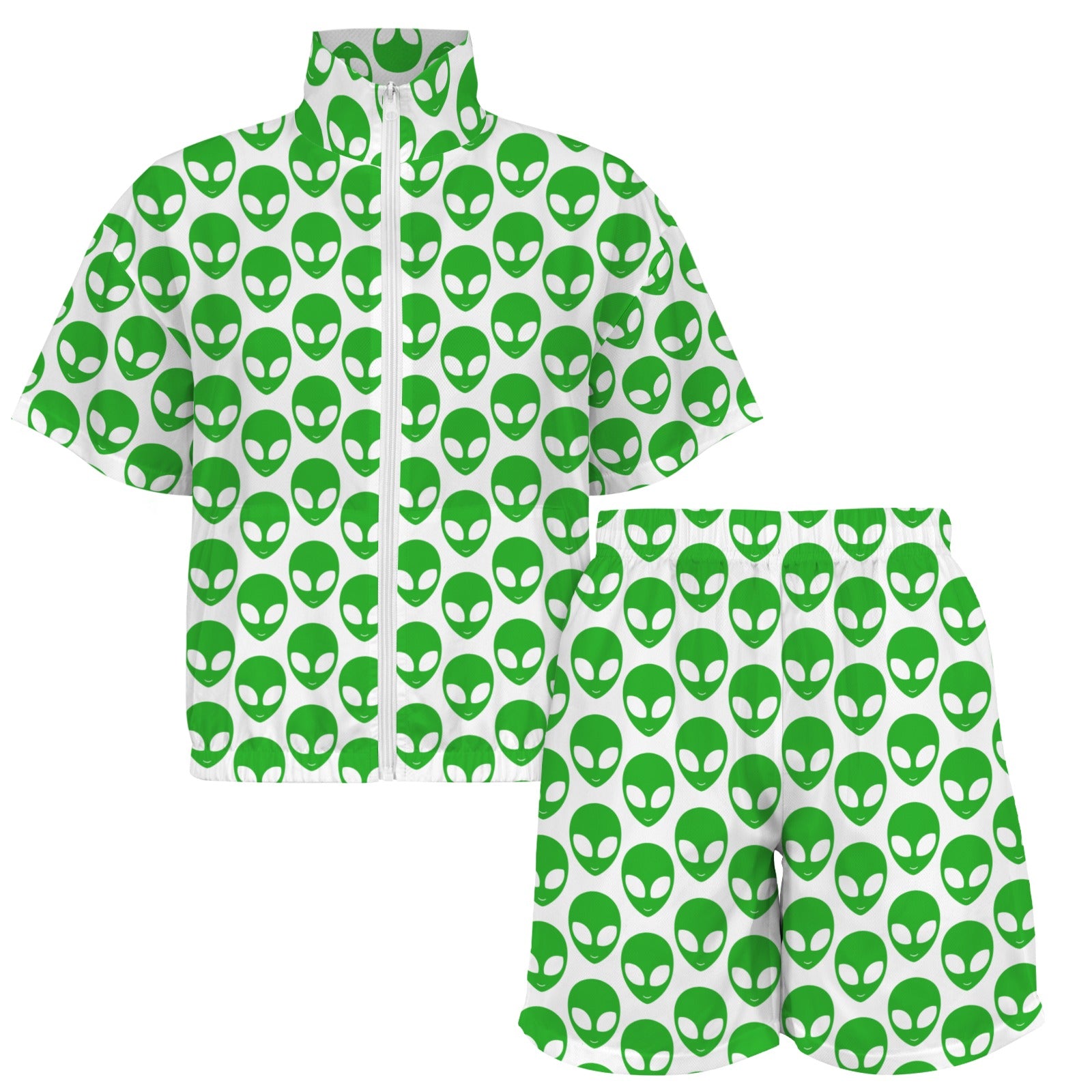 Aliens On White Women's Windbreaker Short Set Women's Windbreaker Short Set Printed Offshore Sci Fi