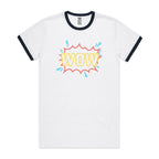 Wow - Staple Ringer Tee White Navy Ringer T-Shirt comic Printed In Australia