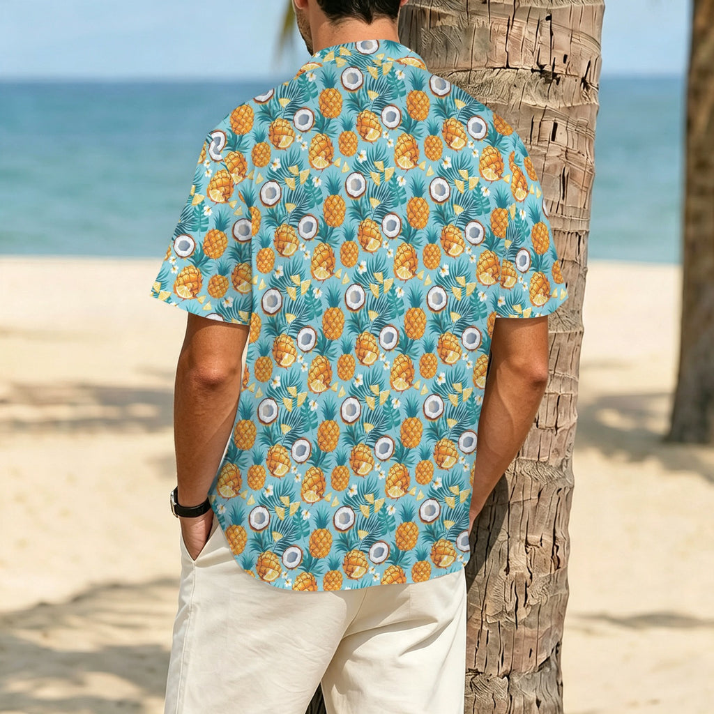 Pineapple Coconut Men's Crinkle Hawaiian Shirt
