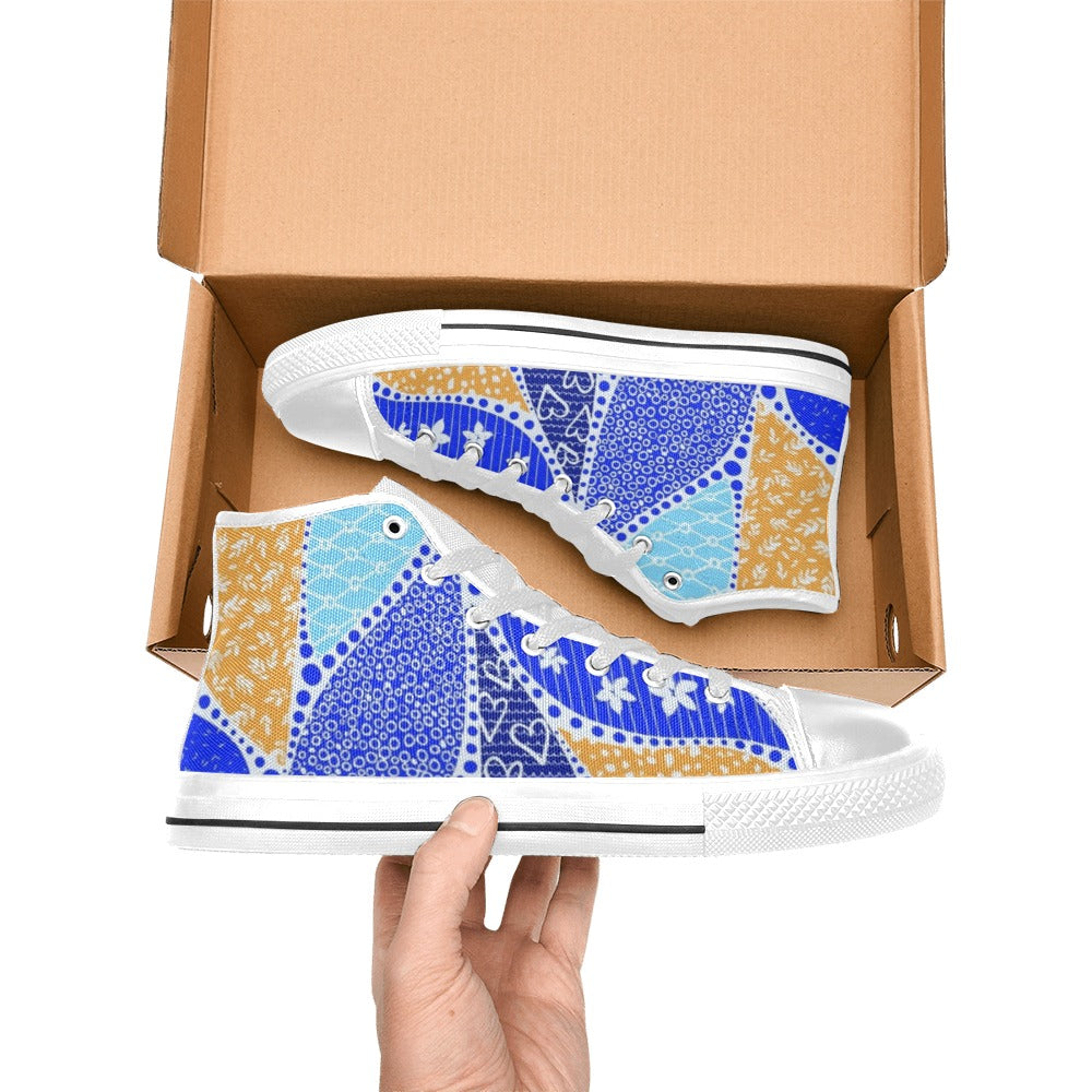 Blue Swirl Women's High Top Canvas Shoes Womens Classic High Top Shoes Printed Offshore