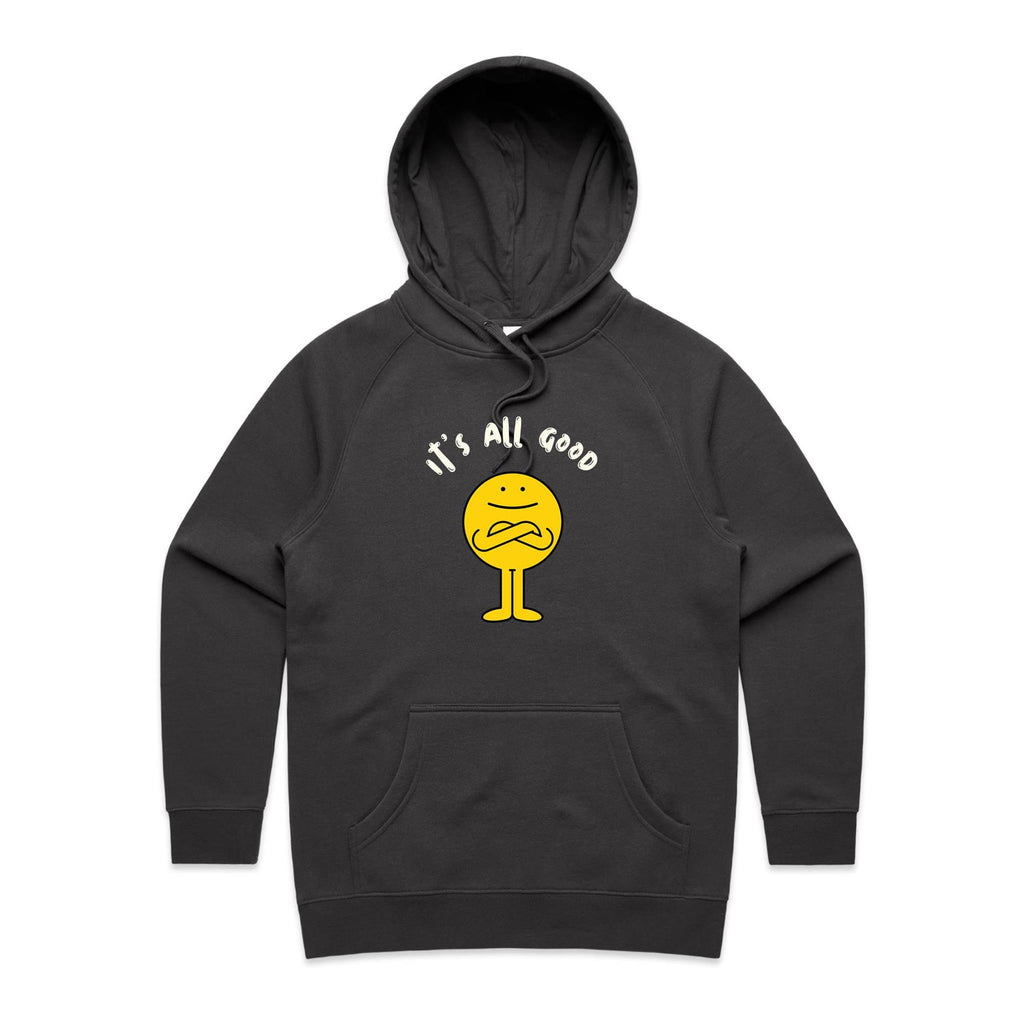 It's All Good - Womens Hoodie Coal Womens Hoodie Positivity Printed In Australia