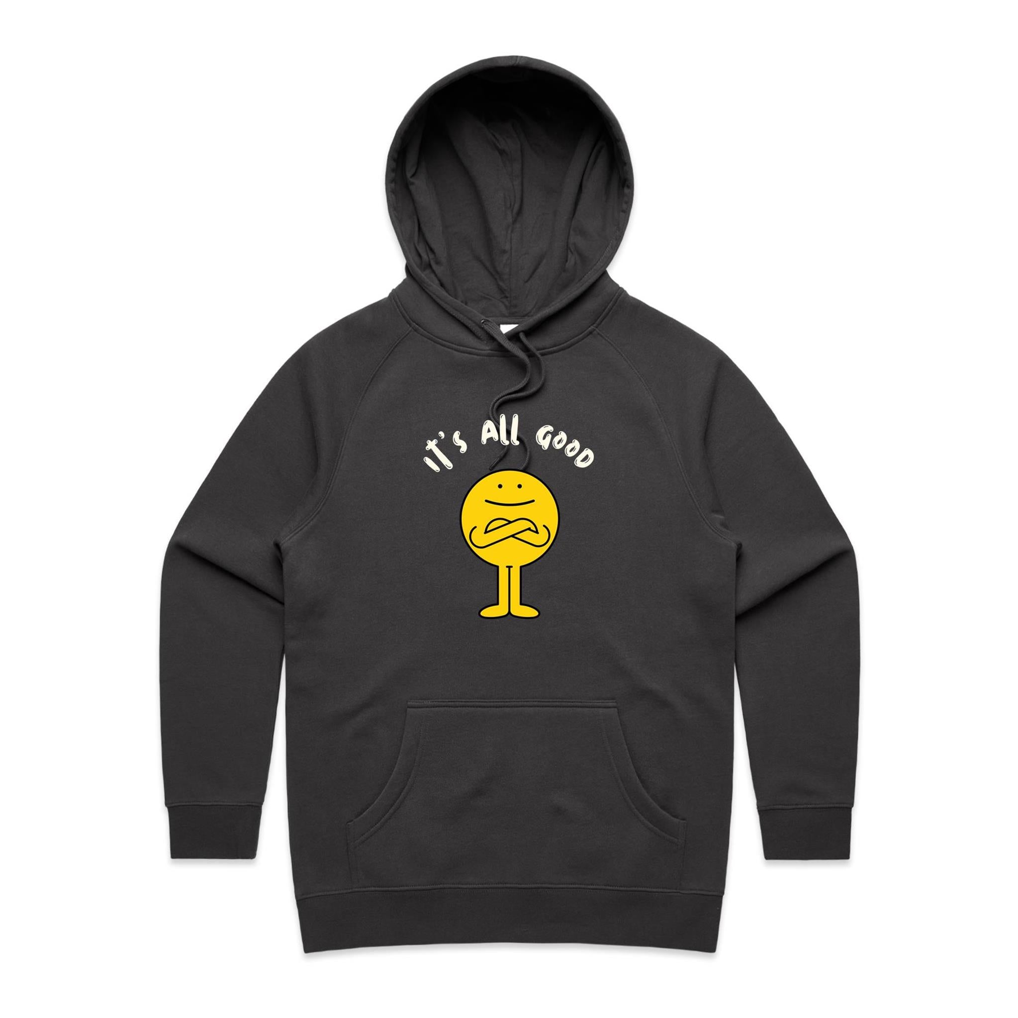 It's All Good - Womens Hoodie Coal Womens Hoodie Positivity Printed In Australia