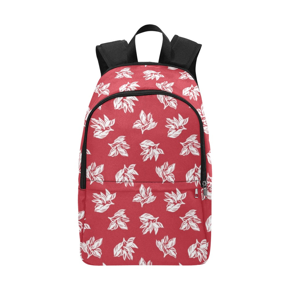 Red Retro Foliage, Hawaiian Flower - Fabric Backpack