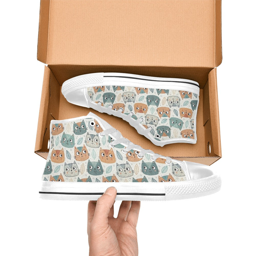 Cute Cat Faces Women's High Top Canvas Shoes Womens Classic High Top Shoes animal Printed Offshore