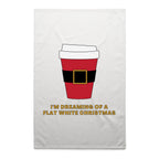 I'm Dreaming Of A Flat White Christmas, Coffee - AS Colour Tea Towel White One Size Christmas Tea Towel Christmas Printed In Australia