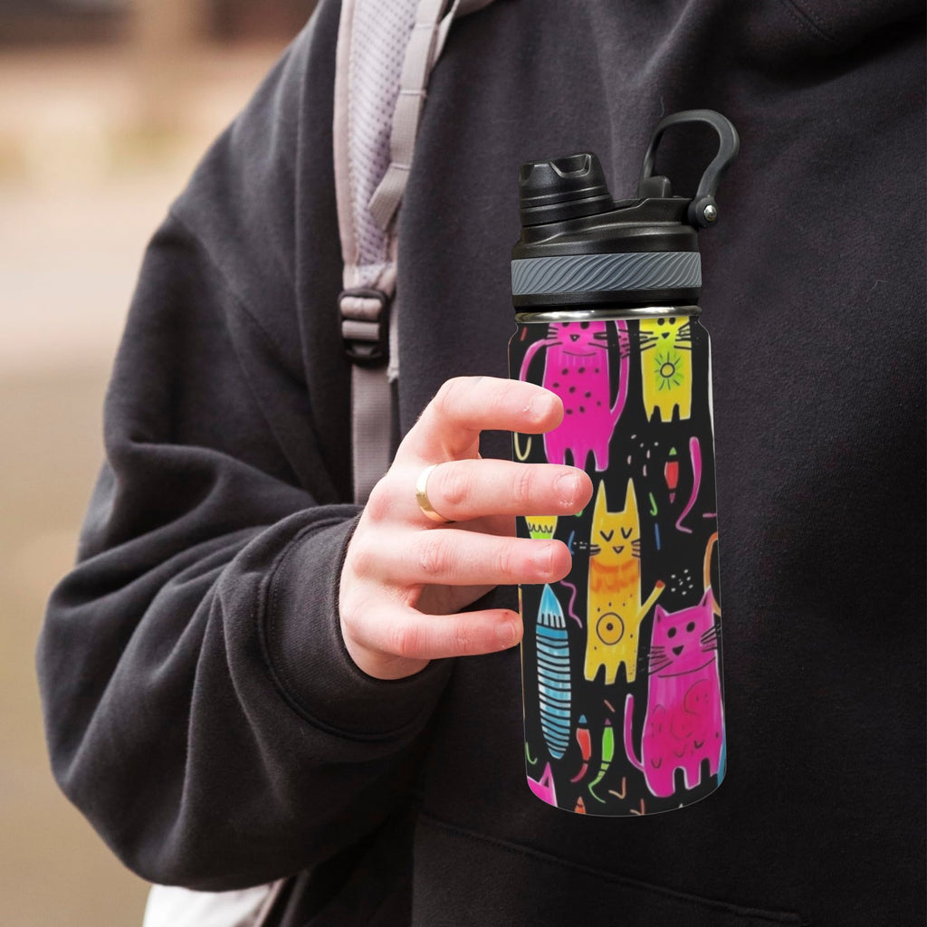 Colourful Cats - Insulated Water Bottle with Dual-Use Lid (18oz) Insulated Water Bottle with Dual-Use Lid (18oz) Printed Offshore