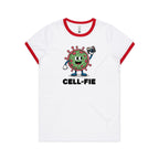 Cell-fie Cell Selfie AS Colour Women's Ringer Tee White Red Womens Ringer T-shirt Printed In Australia Science