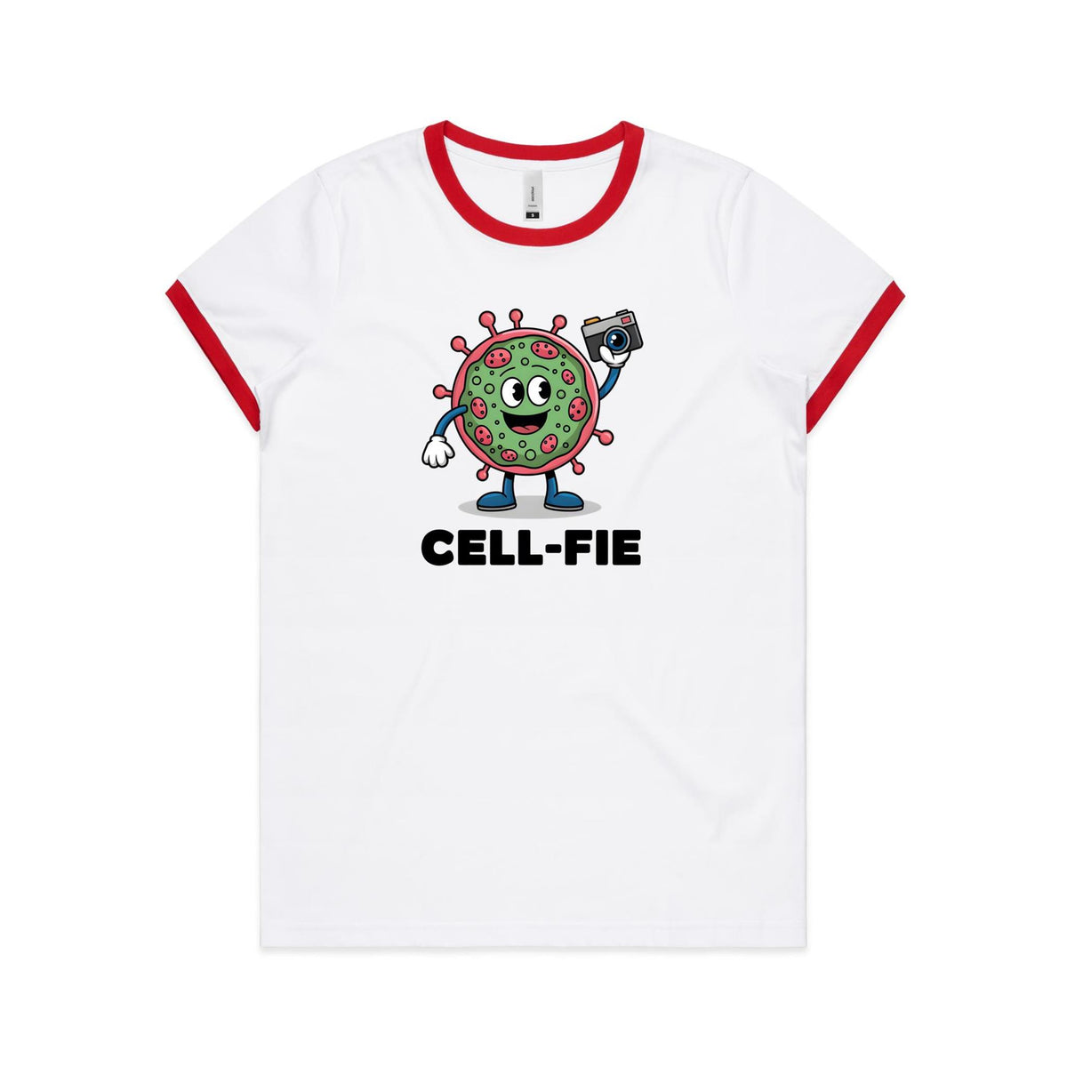 Cell-fie Cell Selfie AS Colour Women's Ringer Tee White Red Womens Ringer T-shirt Printed In Australia Science