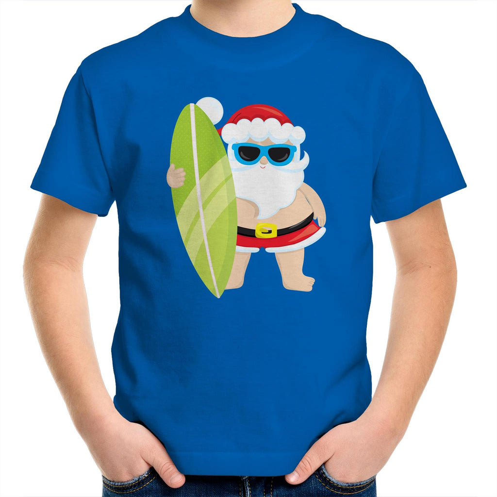 Surf Summer Santa - Kids Youth T-Shirt Bright Royal Kids Christmas T-shirt Christmas Printed In Australia
