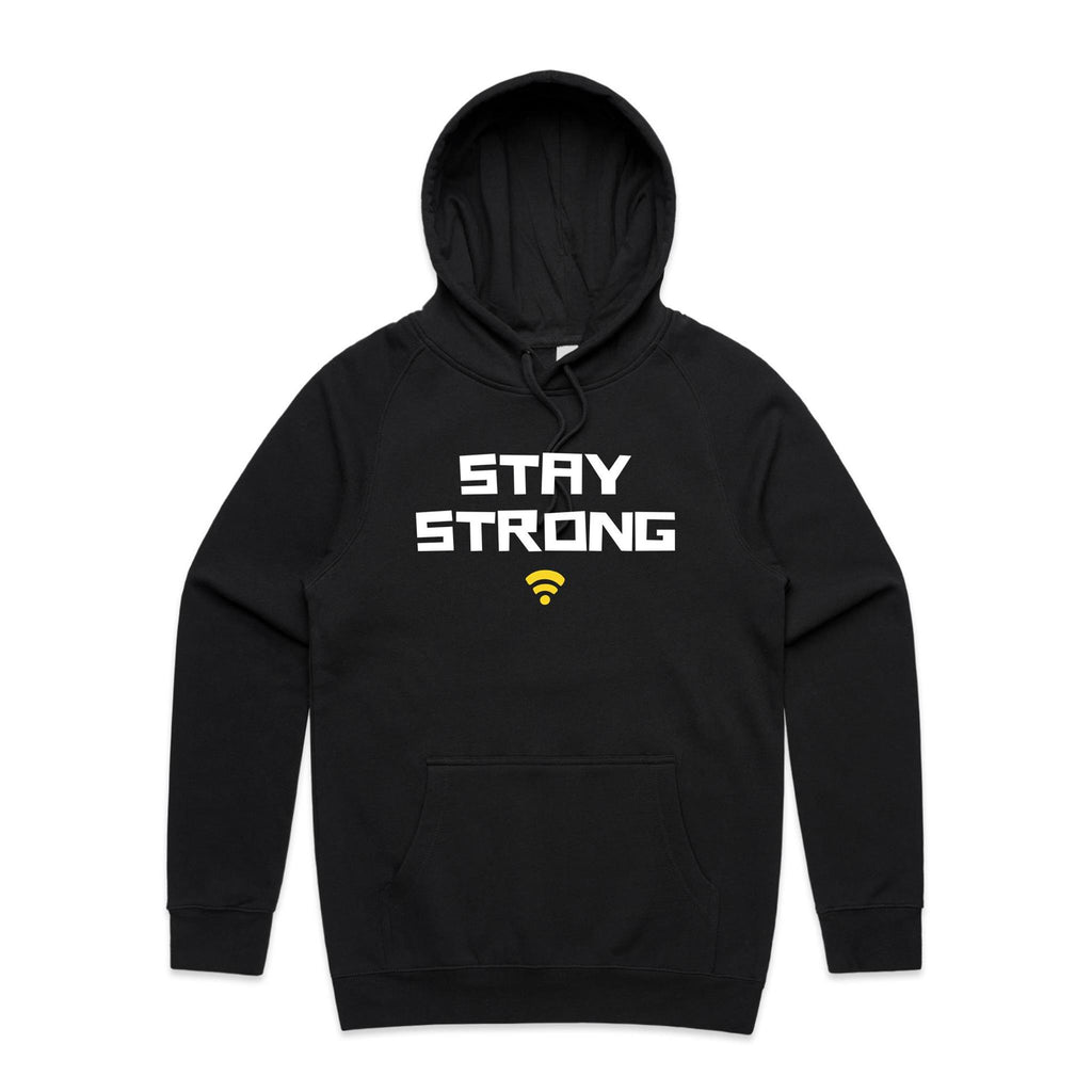 Stay Strong, WIFI - Mens Hoodie Black Mens Hoodie Printed In Australia Tech