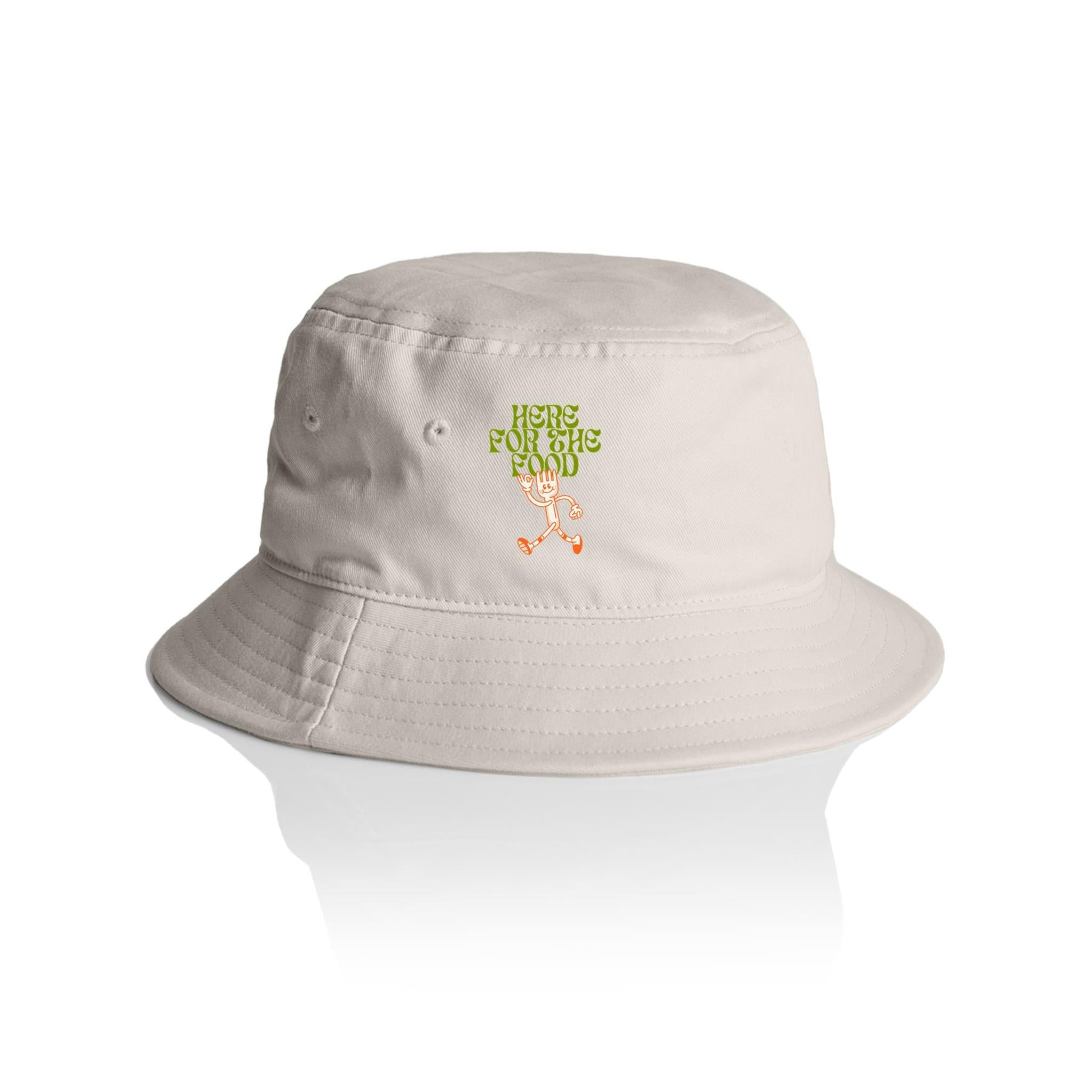 Here For The Food - AS Colour Bucket Hat Bone One Size As Colour Bucket Hat Food Printed In Australia