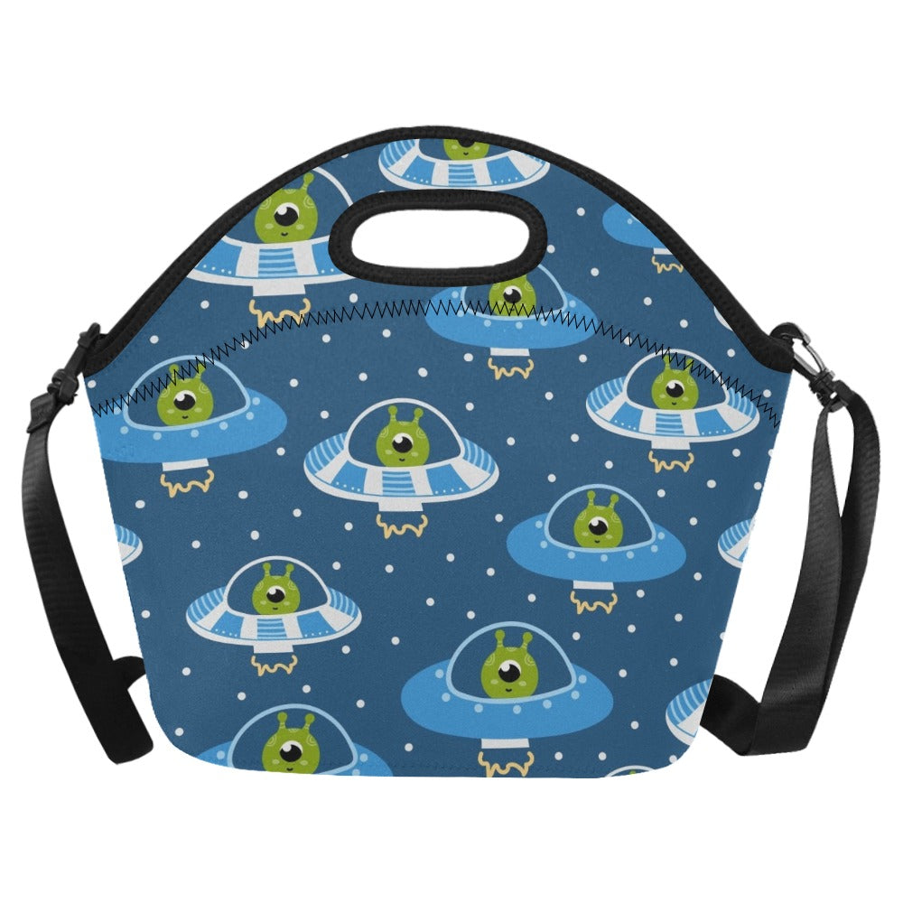 Cute Aliens in UFOs - Neoprene Lunch Bag One Size Neoprene Lunch Bag Printed Offshore