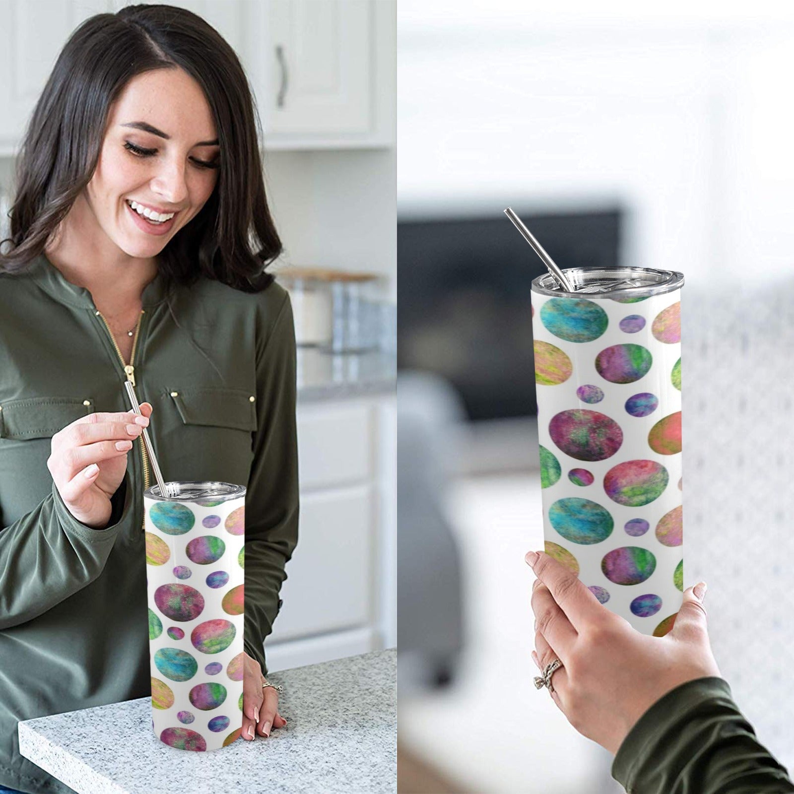 Watercolour Planets 20oz Tall Skinny Tumbler with Lid and Straw