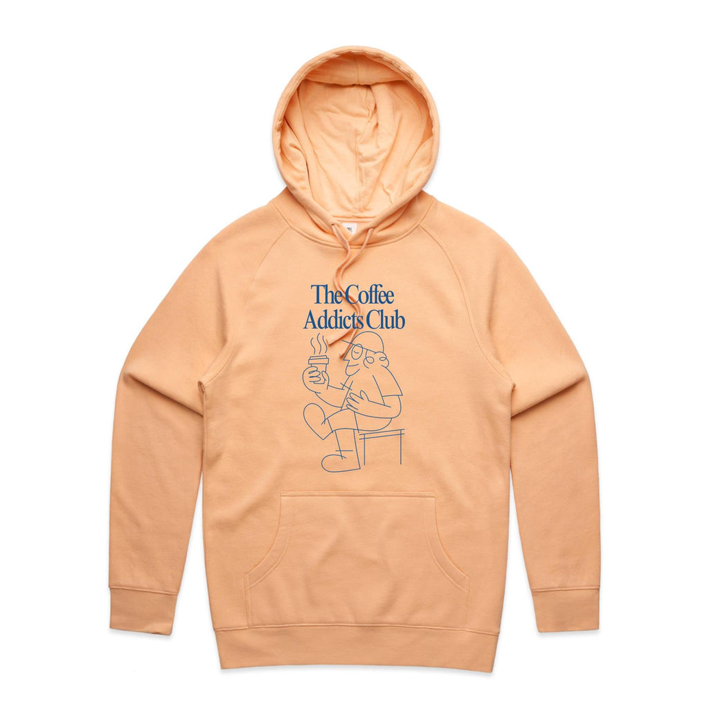 The Coffee Addicts Club - Mens Hoodie Peach Mens Hoodie Coffee Printed In Australia